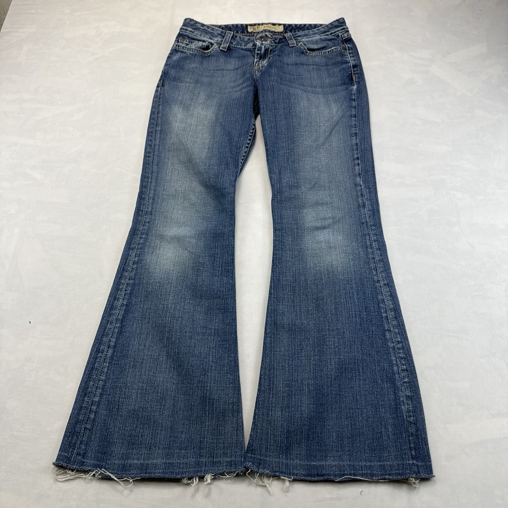 BKE Denim Star Flare 27x31.5 Women's Blue Jeans Raw Hem Low Rise Y2K Bootcut